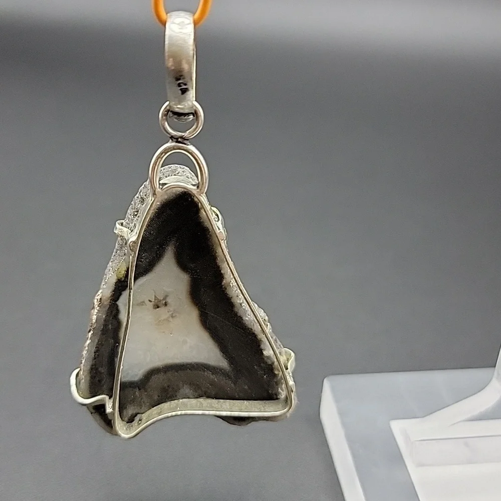 Solar Quartz 925 Sterling Silver Unisex Necklace Large Pendant & Bale EUC